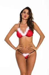 Europa och Amerika Jul Röd Sexig Underkläder Kvinnor Hot Stil Smekmånad Erotisk 2 Piece Lingerie Set 211208