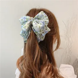 Korea Style Hairpin Sweet Vertical Clip Cute Chiffon Floral Bow Banana Clip Ponytail Holder Women Fashion Hair Accessories
