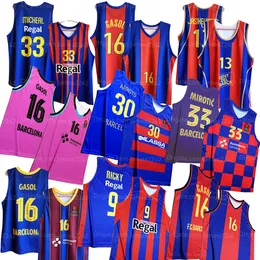 Custom Man Barca Lassa 33 Nikola Mirotic 농구 저지 9 Ricky 30 Arroyo Gasol Navarro Mickeal Jasikevicius Higgins Davies Baloncesto 셔츠 EuroLeague Endesa