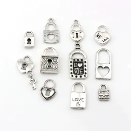 110pc Antik Silver Alloy Mix Lock Charms Pendants För Smycken Gör Armband Halsband DIY Tillbehör 11 Stil A-658