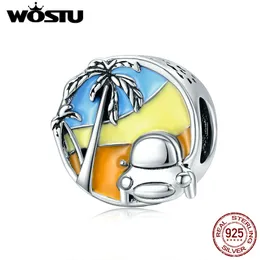 Wostu Summer Poważne Prawdziwe Sterling Silver 925 Summer Journey Charms Kolor Emalia Fit Dziewczyna Bransoletka Naszyjnik DIY Jewelry CQC1530 Q0531