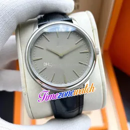 40mm Patrimony 81180 / 000p-9539 Miyota 8215 Automatisk mens klocka 81180 Grå Dial Steel Case Svart läderrem Klockor TimeZoneWatch E126A (2)