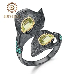 Bagues de Grappe GEM'S BALLET Calla Lily Feuille 1.25C Péridot Naturel Conception Faite À La Main En Argent Sterling 925 Anneau Réglable Pour Femmes Bijoux