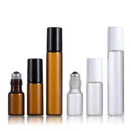 Refillable Clear Amber Roll on Glass Roller Perfume Bottles 3ml 5ml 10ml with Metal Ball And Black Cap