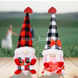 Party Supplies Valentines Day Plush Faceless Doll Knitted Warm Plaid Love Heart Print Small Ornament Nordic Gnome Old Man Doll Home Decoration