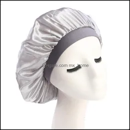 Berretti Cappelli Aessories Baby, Kids Maternità Berretto da cuffia in seta sintetica da donna Ampia fascia elastica Solid Night Sleep Hat Wrap Pieghettato Drop Delivery 20