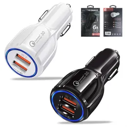 QC 3.0 Caricabatteria per auto rapido Doppie porte USB 6A Adattatore di alimentazione caricabatterie per auto adattivi veloci per huawei xiaomi iphone 12 mini samsung s8 note 8 tablet gps con pacchetto