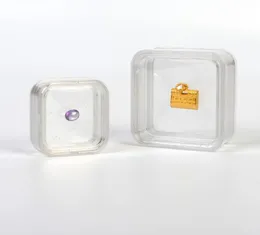 100ピース55 * 55mm透明フローティングディスプレイケースイヤリング宝石リングジュエリーサスペンション包装箱ペットメンブレンスタンドホルダー