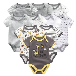 10PCS Newborn Baby Girl Clothes Cotton Short Sleeve Jumpsuit 0-12M Unisex Baby Boy Clothes Cartoon Print Solid Ropa Bebe 210226
