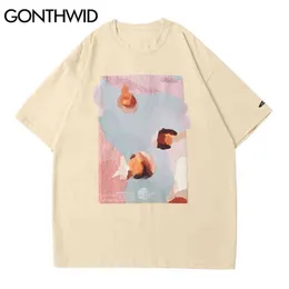 Gonthwid tee shirt hip hop sommar män streetwear målning utskrift kortärmad t-tröjor mode bomull harajuku casual lösa toppar g1229