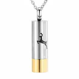 Cylinder Deer Cremation Jewelry for Ashes Stainless Steel Keepsake Pendant Holder Ashes Memorial Funeral Urn Necklace for Men Women