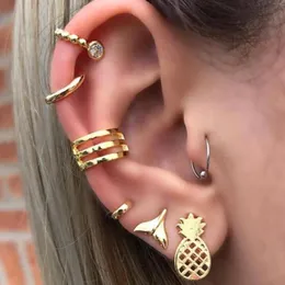 2021 New 7pcs/set Pineapple Earrings Stud Tail Circle White Rhinestone Gold Women Earrings Fashion Jewelry Gift
