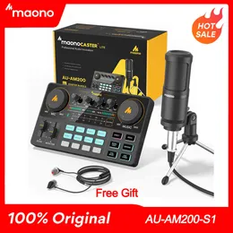 Maono Caster AM200-S1 전체 직원 마이크 믹서 사운드 카드 오디오 Podmaster 코멘트 마이크 이어폰 PC 전화 YouTube