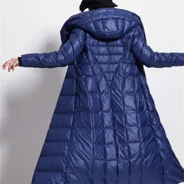 Womens Winter down coat waterproof long thick large size hat black dark blue female jackets 211216
