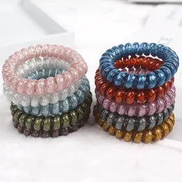 Kvinnor Girl Glitter Metal Punk Elastic Hairbands Spiral Form Spole Hårband Huvudbyxa Tillbehör Telefonledning Linje Huvudband 340 U2