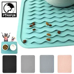 Esteira quadrada do animal de estimação para o gato do cão da almofada do alimento que alimenta a cor sólida simples Placemat Bacia de silicone non-slip 210615