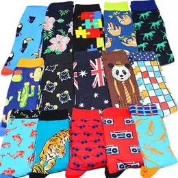 Creative Men's Colorful Old Tiger Cactus Cartoon Combed Cotton Happy Socks Crew Bröllopsgåva Casual Crazy Funny Socks Crazy X0710