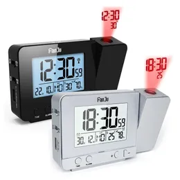 Projektlarm Digital Datum Snooze Funktion Bakgrundsbelysning Roterbar Wake Up Projektor Multifunktionell LED klocka 210310