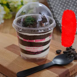 Plast Ice Cream Cup Clear Mousse Cup Sågspånskål med kupol Lid Disposable Dessert Cake Cups Bowl Party Supplies
