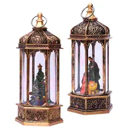 Candelabros 2 piezas Elementos navideños Luz nocturna Linterna de viento hexagonal Lámpara de decoración de mesa