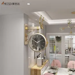 MEISD Resin 3D Wall Clock Hanging Retro Double Side Rotating Watch Deer Design Decoration Living Room Horloge 220115