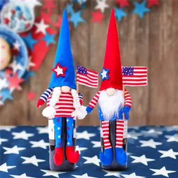 Patriotyczny Dzień Niepodległości Gnome Doll Butelka Wina Pokrywa Doll Kilka Butelka Pokrywa Amerykański Dzień Niepodległości Dekor