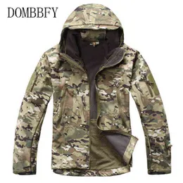 Tactical Jackets Men Camouflage Shark Skin Soft Shell Waterproof Hooded Military Jacket Camo Fleece Raincoat Hunt Coats Size 3XL Y1109