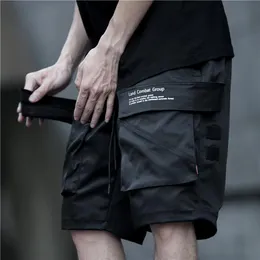 Mäns Shorts Multi-Pocket Tactical Elastic Midja Baggy Canggo Kort Byxor Funktionell Knä-Längd Casual Half Men