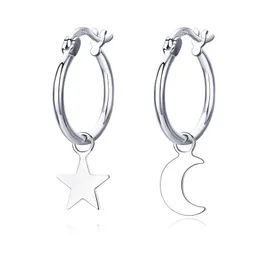 Wostu Fashion Moon Star Drop Real 100% 925 Sterling Silver Vintage Små Örhängen för Kvinnor Lyx Smycken FIE681