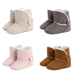 Inverno Baby Winter Botão de Neve Sólida Cor Sólida Forro de Forro Grossa Bota com Nonslip Borracha Sola para Meninas da Criança 0-18 Meses G1023