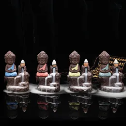 50pcs rökelse kottar + 1pc brännare den lilla munk lilla Buddha censer keramiska vattenfall backflow rökelse hållare heminredning