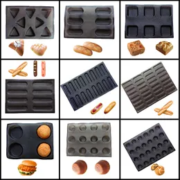 Meibum Non Pick Glass Fiber Form Silikon Bröd Bakning Mögel Hot Dog Baguette EcLair Tray Hamburger Round Bun Cookie Mold 210225