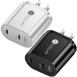 Snabb snabba laddare 40W Dual PD USB-C Typ C Wall Charger EU US UK AC Travel Adapter för iPad Air iPhone 12 13 14 15 Pro Max Samsung Tablet PC HTC Android Phone