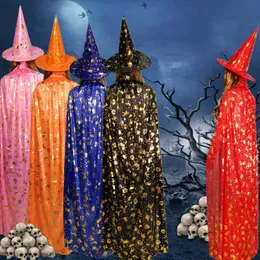 Kostiumy Halloween Kreator Witch Cloak Cape Robe Cap z Siated Hat Girls Boys Cosplay Sukienka Kurtki dla Dzieci Urodziny Party Q0910