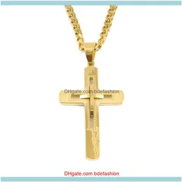 Colares pingentes j￳ias homens a￧o inoxid￡vel Hollowado Crossing Jewelry Gold Bating Pingnder Colar para entrega de gotas de presente 2021 DMRD