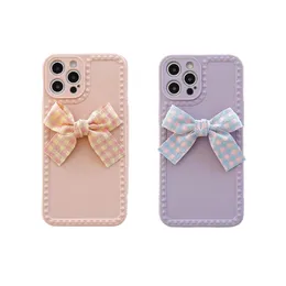 Cartoon Purple Bowknot Telefon Case Dla iPhone 12 11 Pro Max X XR XS Max 7 8Plus Tassel Case Soft TPU Cover Case dla iPhone12Pro