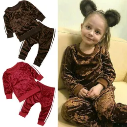 Children clothing Girl Long Sleeve o-neck Clothes Set Solid Tops+Pants Outfits Kid Autumn Winter suit 1-4T Dropshipping