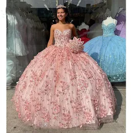 Сияющие кристаллические платья Quinceanera Милая с бисером 3D цветок принцесса блестящие платья Vestidos de 15 Años элегантные шарики