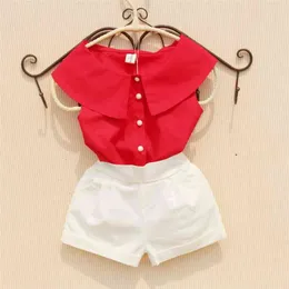 Summer Kids Blouse for Girls Cotton Children Red Shirt Teenage School Girl Toddler Baby Sleeveless Shirts 3-16T 210622