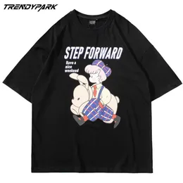 Mäns Hip Hop Streetwear T-shirt Cartoon Kid Print Tshirt Sommar Kortärmad T Shirt Harajuku Bomull Casual Black Tops Tee 210601