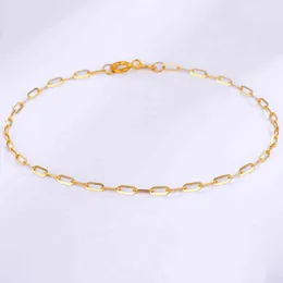 RINYIN Fine Jewelry Ankle Bracelets 9"-11" (23-28cm) 100% 18K Yellow Gold Anklets Shine Oblong Rectangle Link Chain Drop