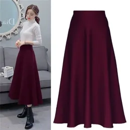 Hodisytian Ins Fashion Women Skirts A-line Long Maxi Casual Solid High Elastic Waist Vintage Femme Stylish Saia Plus Size 210621