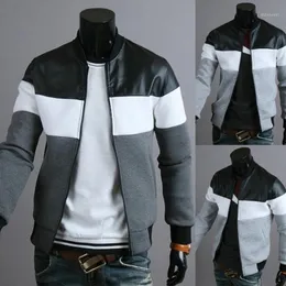 Men's Jackets Jacket Oblique Pockets Handsome Stand-up Collar Three-color Contrast Splicing Autumn Coat For Outdoor Men Streetwear