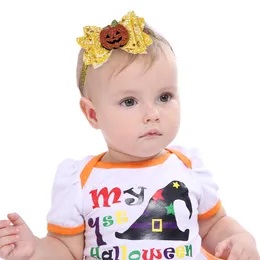 Baby Mädchen Halloween Stirnbänder Glänzende Bogen Boutique Haarschmuck Kinder Elastische Glitzer Haarbänder Infant Kürbis Kopfbekleidung KHA225