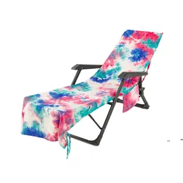 Ny Tie-Dye Beach Chair Cover med Sidoficka Färgglada Chaise Lounge Handduksöverdrag Solstolar Sunbating Garden Water Absorption EWE7571