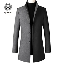 RUELK Wollmantel Herbst und Winter Herren Mittellanger klassischer einfarbiger Woll-Business-Woll-Herren-Trenchcoat 211122