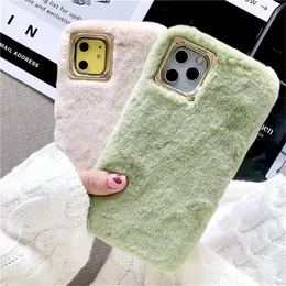 Plush Furry Fluffy Fur Phone Cases For iPhone12 PRO 11 XS XR Max 7 8 Plus Metal Lens Frame Solid Color Soft