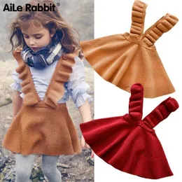 Aile Tavşan 2019 Sonbahar Kız Elbise Kız Giyim Örgü Kazak Çocuklar için Robe Fille Güzel Vestidos Kahverengi Kırmızı Q0716