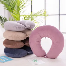 U-Shape Travel Pillow för flygplan Uppblåsbara nacke Tillbehör 8 färger Bekväma kuddar för sömn Hem Textilgåvor RRA11164