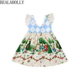 Bealaholly Sommer Mädchen Kleid Diamant Mosaik Cartoon Fliegende Ärmel Kleider Prinzessin Kleid für 1-6Y Kleinkind Kleid Q0716